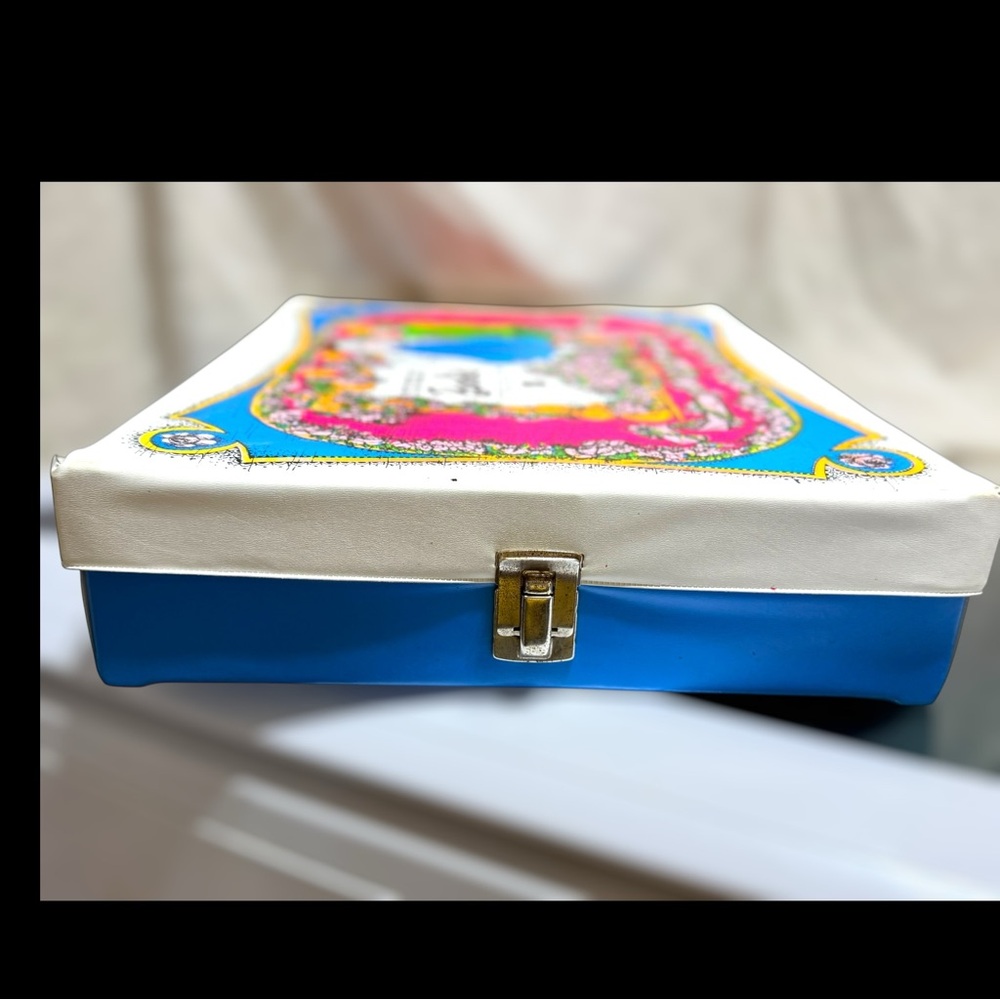 Vintage 1968 Mattel World of Barbie Double Doll Case #1007 Blue White Mod Flower - Picture 10 of 11